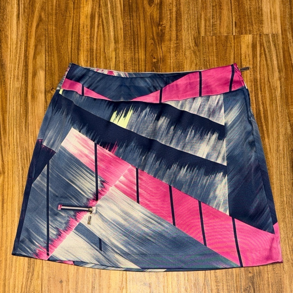 Jamie Sadock women’s 8 medium skirt skort Pink Blue Patterned Mini shorts zipper
